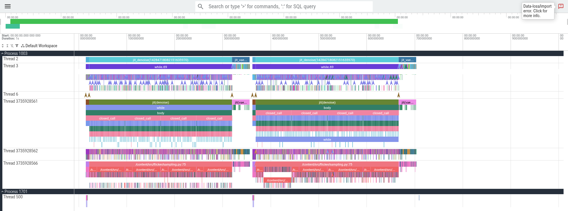 Production bf16 (flash attention + fused qk-prep): two ~347 ms requests in the same 1 s window.